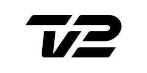 Tekstas "TV2" yra paryškintas juodu šriftu. Logotipas neturi tiesioginio ryšio su NordicHeat, šiltais drabužiais ar aktyviu gyvenimo būdu.